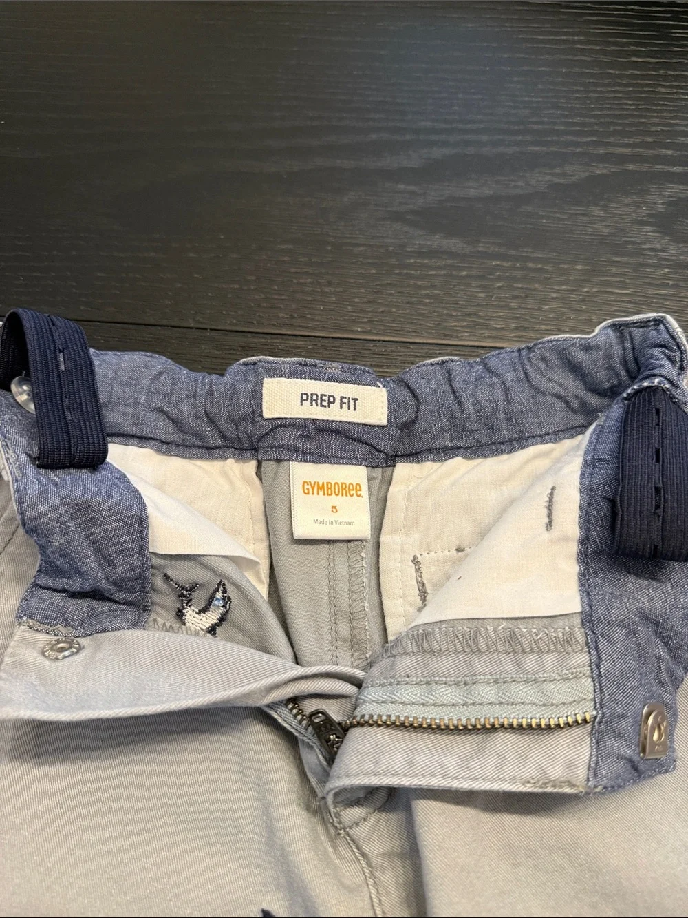 Gymboree Light Gray Shorts with Navy Shark Embroidery